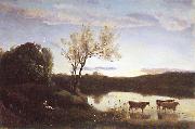 L'Etang aux trois Vaches et au Croissant de Lune Jean Baptiste Camille  Corot